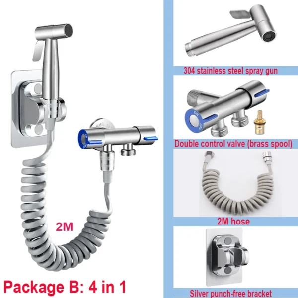 304 Stainless Steel Handheld Bidet Sprayer Set Toilet Spray Gun Self‑Cleaning Nozzle