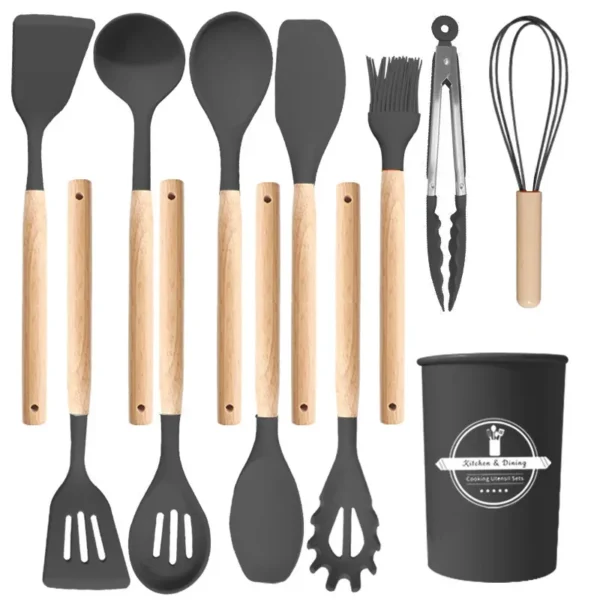 Silicone Wooden Handle Utensil Set