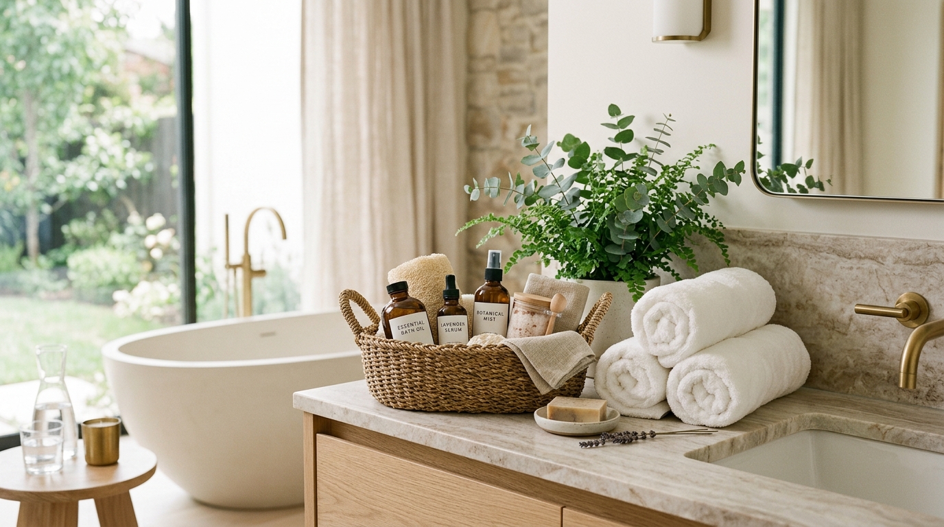 bathroom basket with extras,