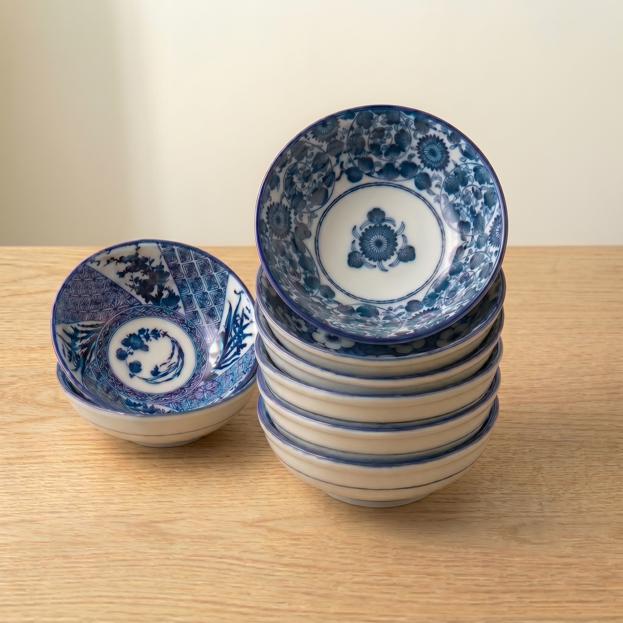 japanese style blue bowls set