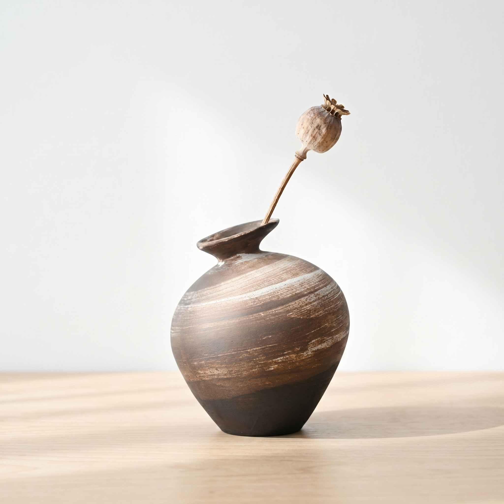 modern vase holding a single delicate dry botanical
