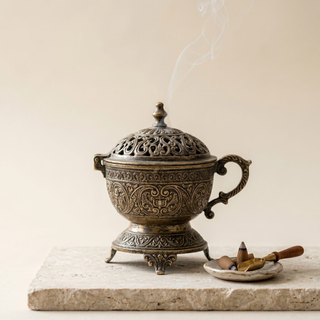 vintage metal alloy incense burner holder